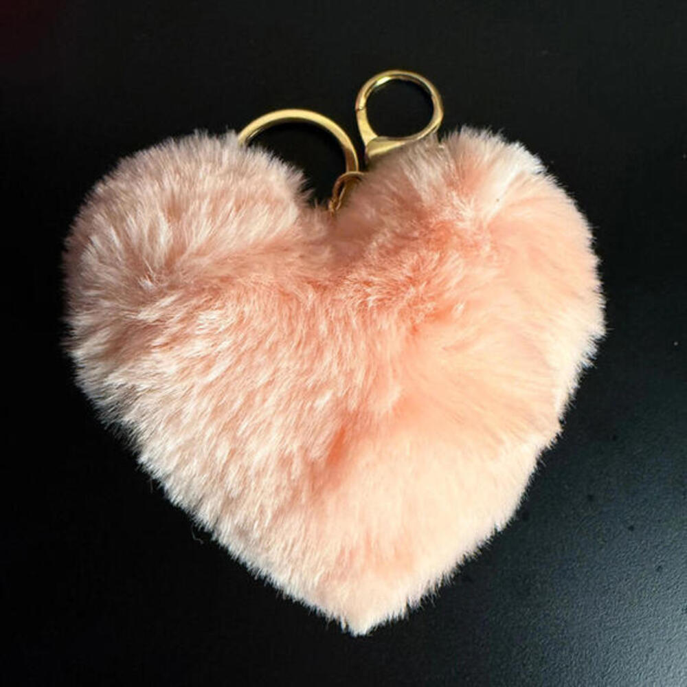 Pink Faux Fur Heart Keychain Bag Charm Blush Gold Clip NWT
